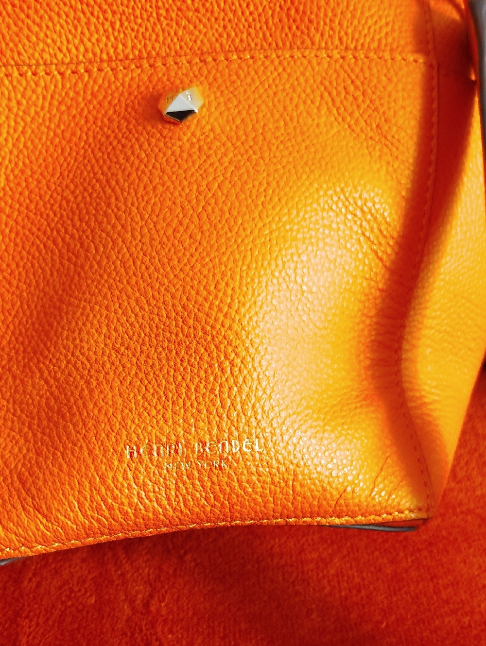 Henri Bendel Orange Leather Crossbody Tote Bag with Removable Strap - Picture 2 of 8